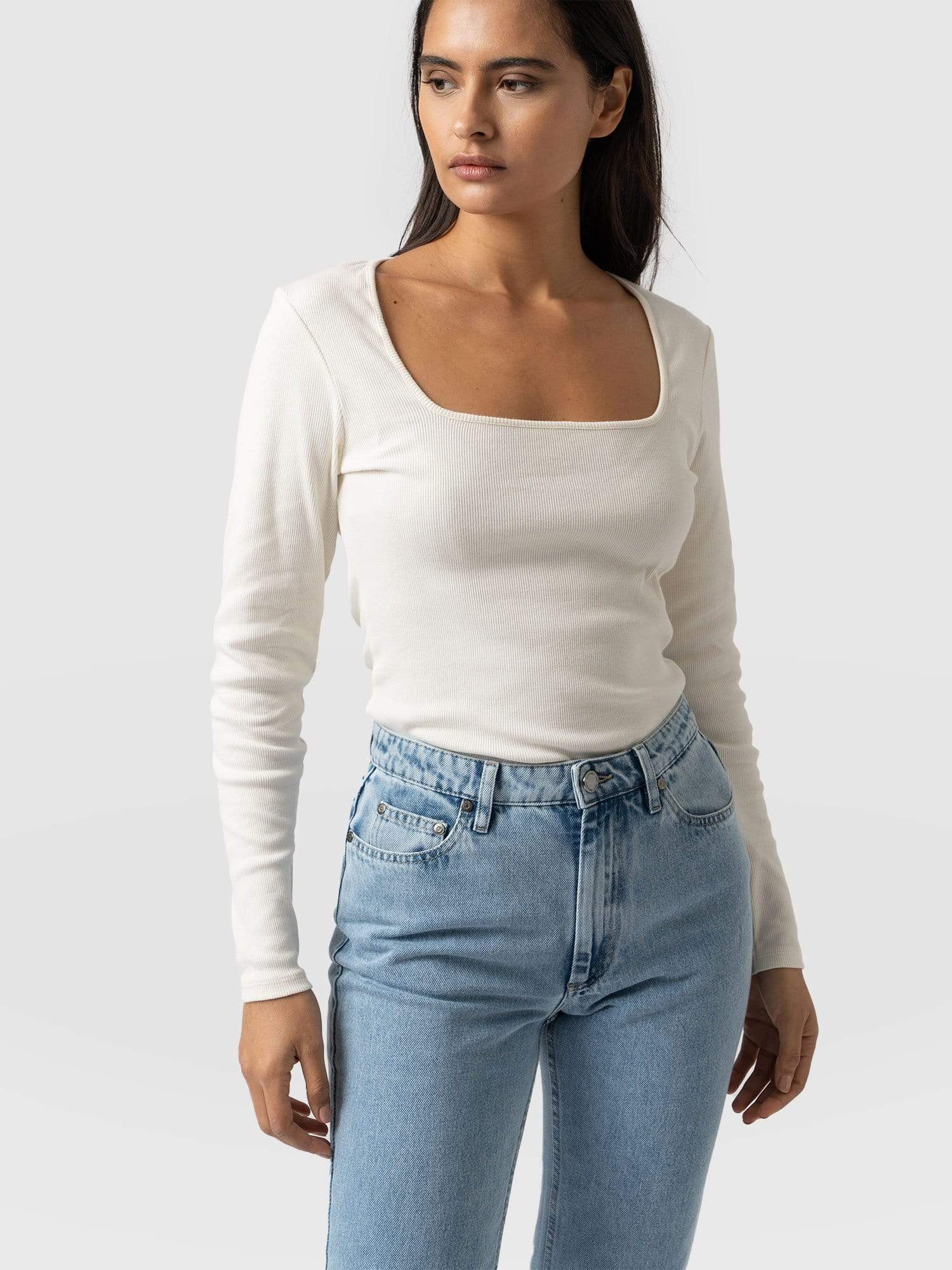 Sloane Ribbed Top Cream - Women's Tops | Saint + Sofia® EU