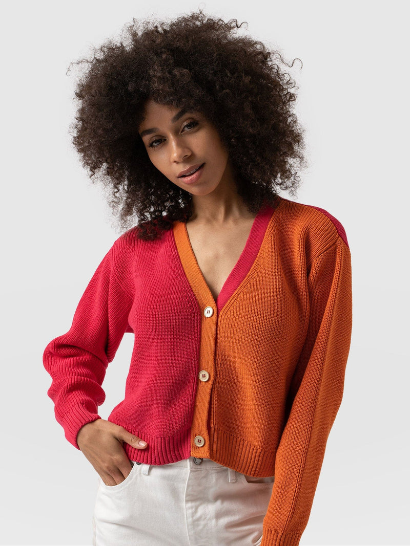 Soho Crop Cardigan Pink & Orange - Women's Cardigans | Saint + Sofia® UK