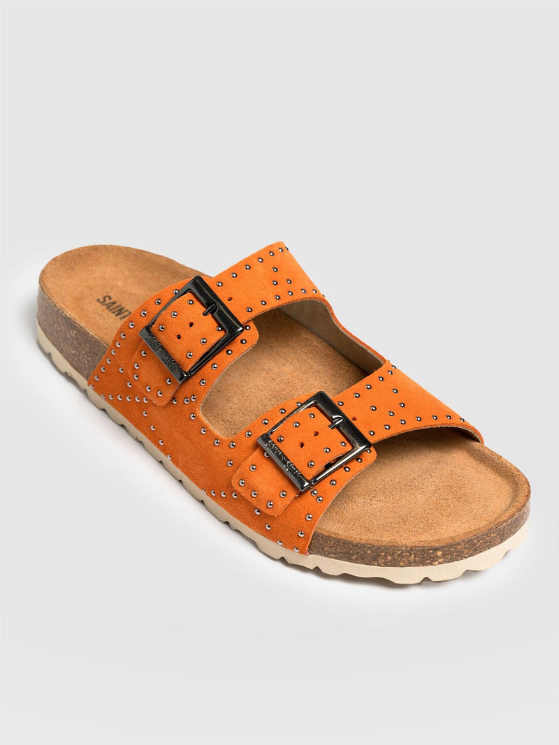 Studded Sutton Slides Orange - Women's Sandals | Saint + Sofia® UK