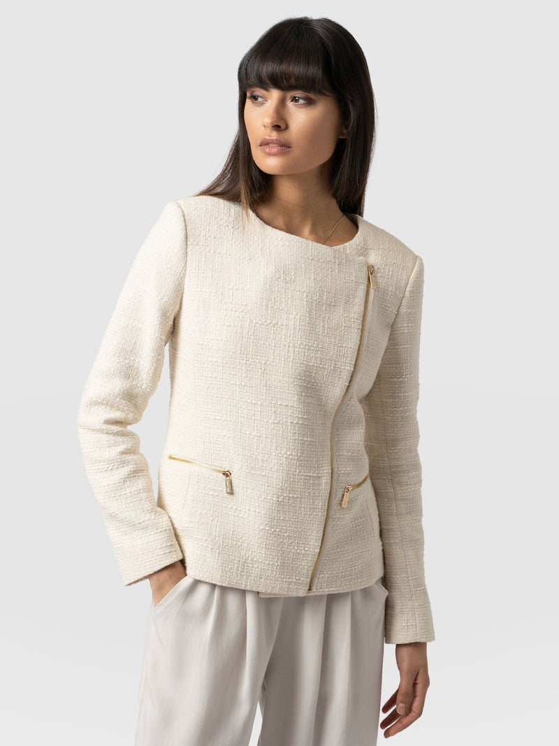 Sutton Asymmetric Jacket Cream Bouclé - Women's Jackets | Saint + Sofia® EU