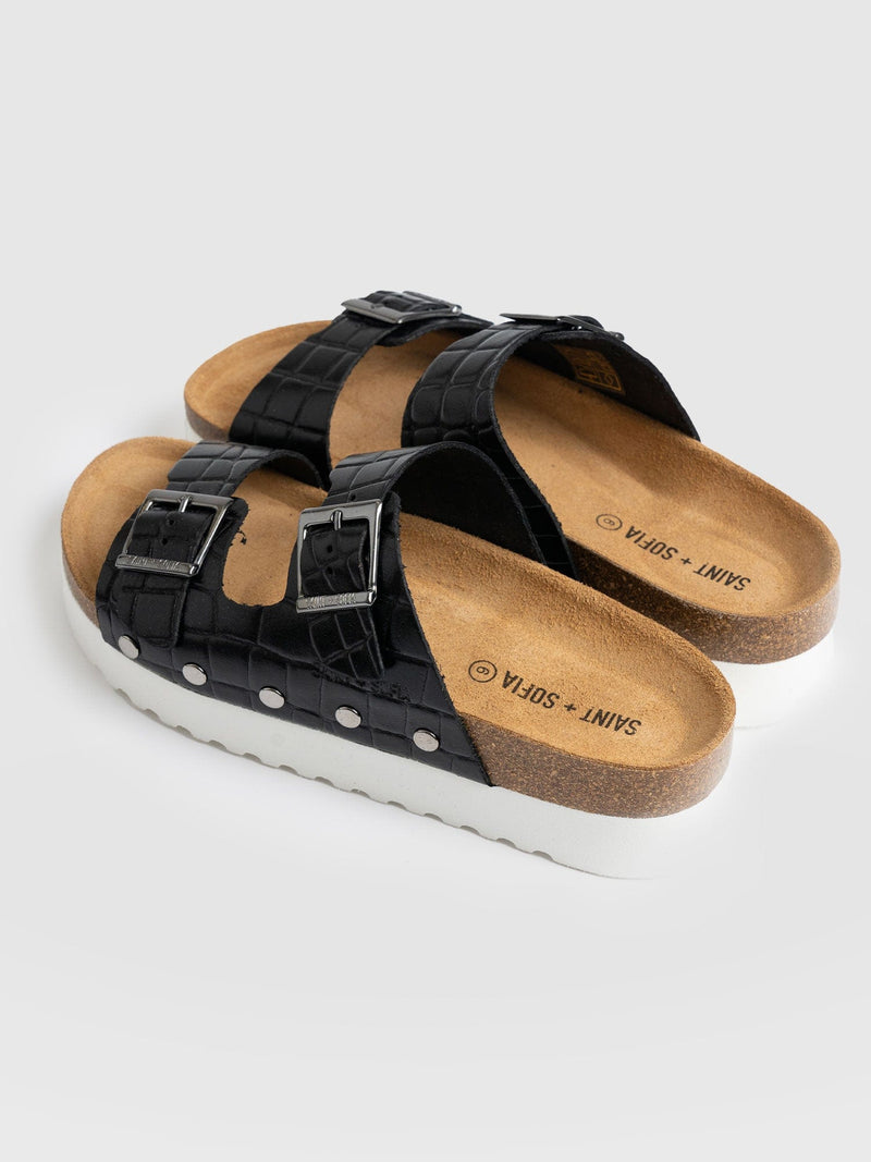Sutton Sandals Black Croc Studded - Women's Sandals | Saint + Sofia® EU