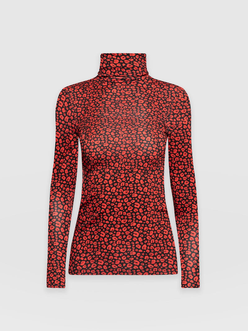 Tempest Mock Neck Red Leopard - Women's Tops | Saint + Sofia® EU