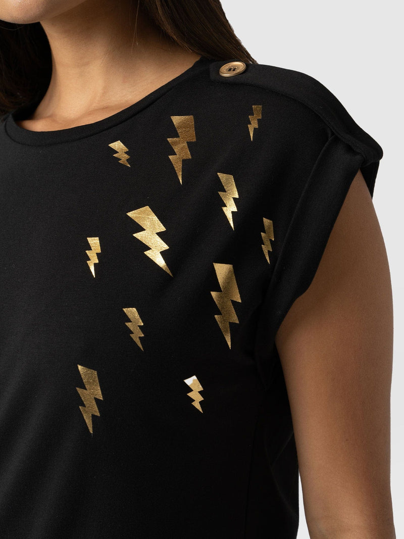 Turn-Up Tee Black Lightning - Women's T-Shirts | Saint + Sofia® EU