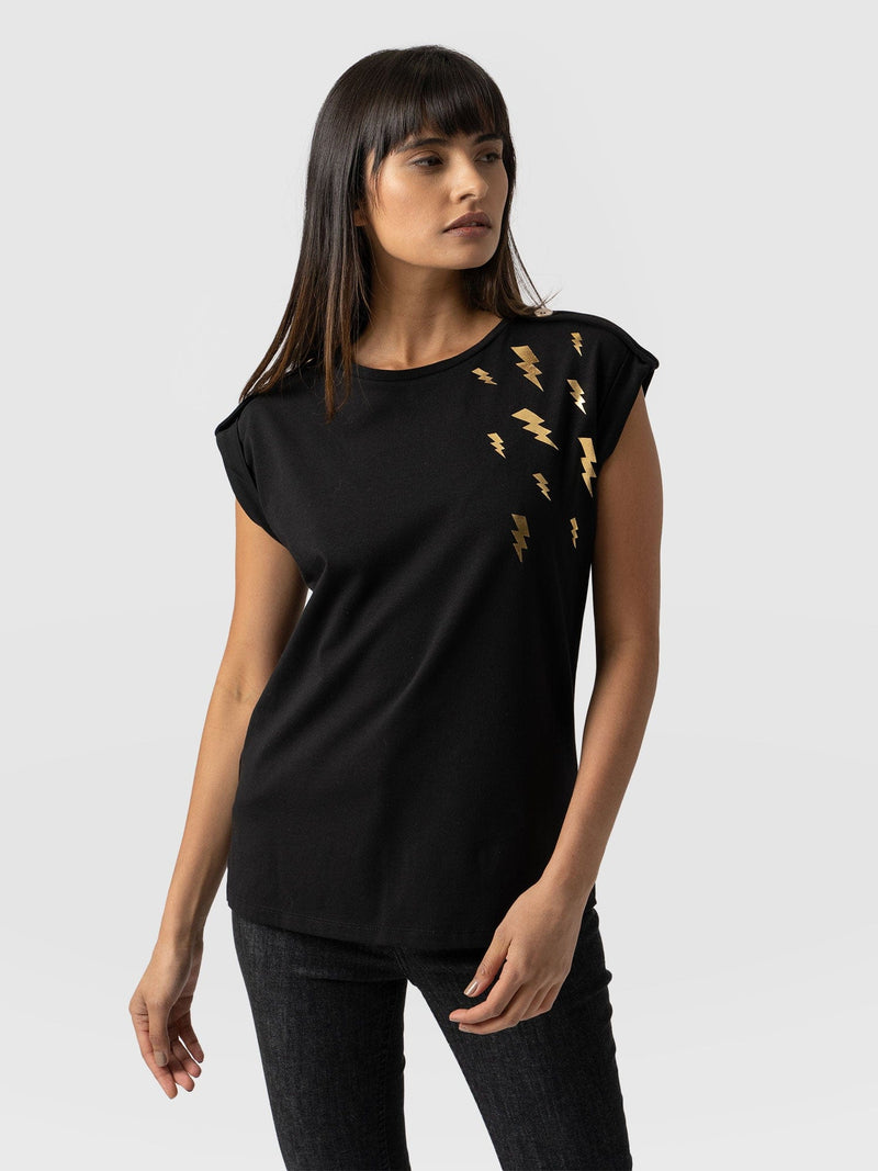 Turn-Up Tee Black Lightning - Women's T-Shirts | Saint + Sofia® EU