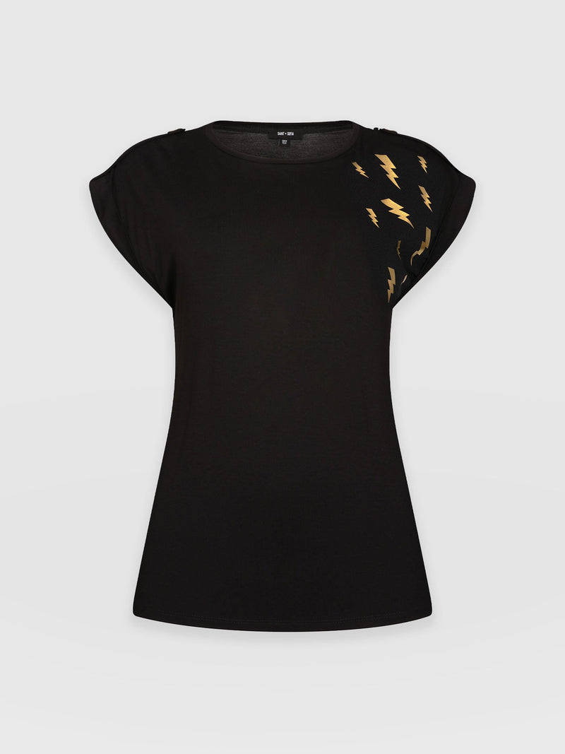 Turn-Up Tee Black Lightning - Women's T-Shirts | Saint + Sofia® UK