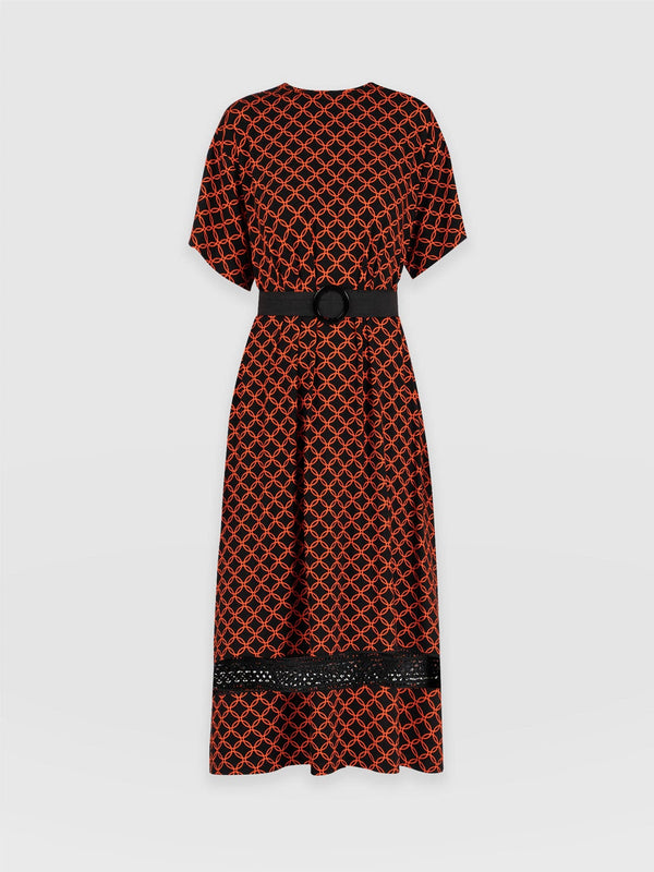 Warren Belted Dress Orange Mosaic Geo - Women's Dresses | Saint + Sofia® EU