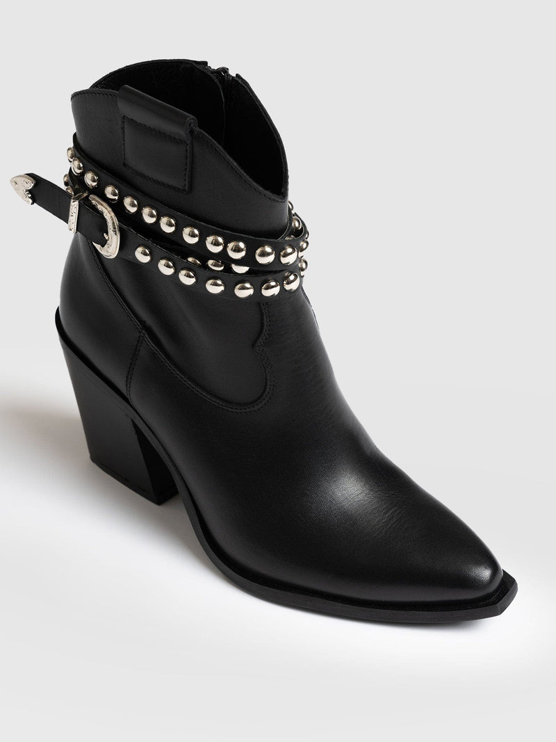 Western Studded Boot Black - Women's Leather Boots | Saint + Sofia® UK