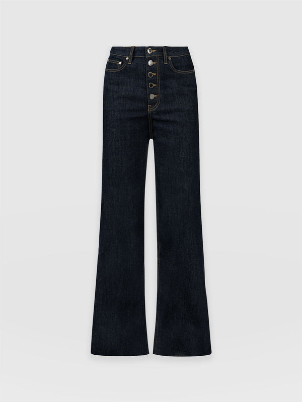 Wide Leg Button Fly Jean Indigo Blue - Women's Jeans | Saint + Sofia® UK