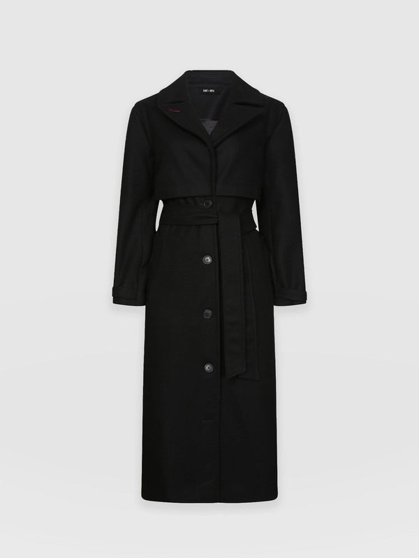 Women’s Classic Overcoat Black Wool | Saint and Sofia® Europe