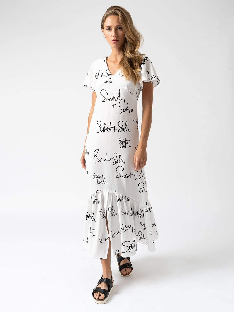 Women’s Easy Midi Dress Cream Print Ecovero | Saint and Sofia® Europe