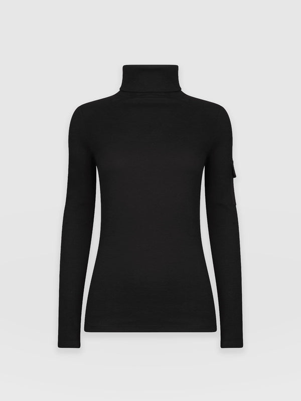 Women’s Pocket Roll Neck Sweater Black Cotton | Saint and Sofia® Europe