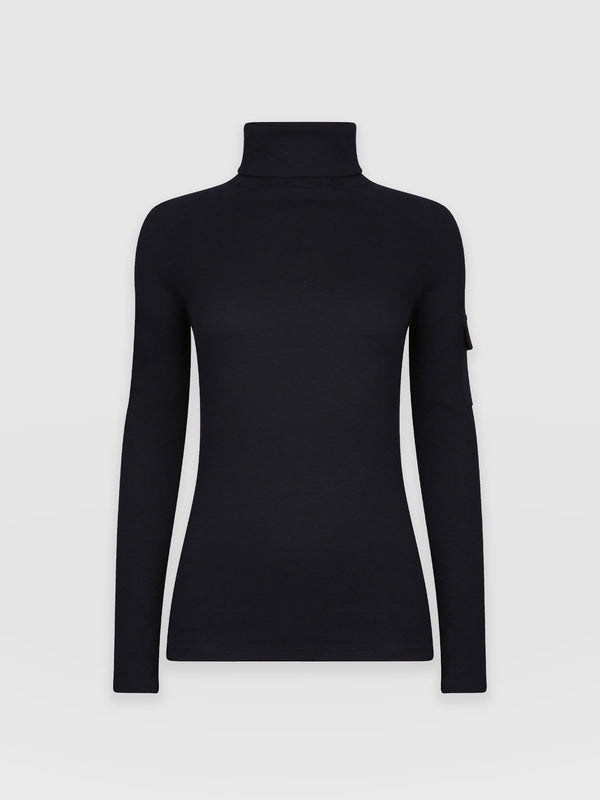 Women’s Pocket Roll Neck Sweater Navy Cotton | Saint and Sofia® Europe