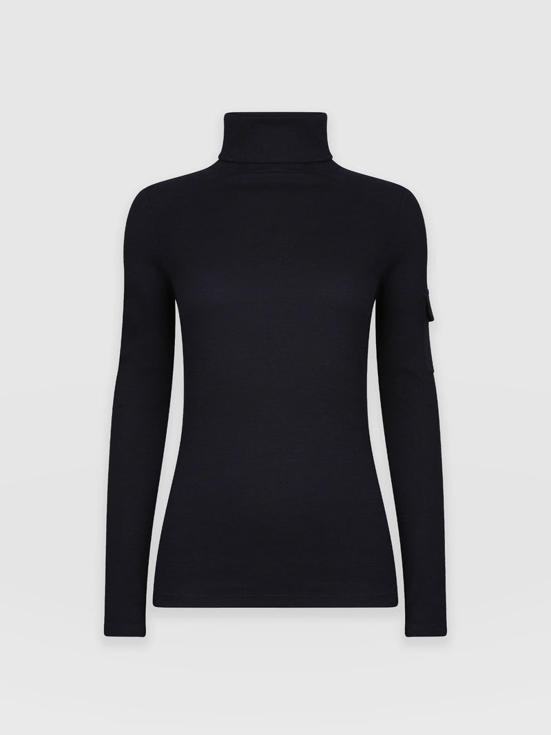 Women’s Pocket Roll Neck Sweater Navy Cotton | Saint and Sofia® Europe