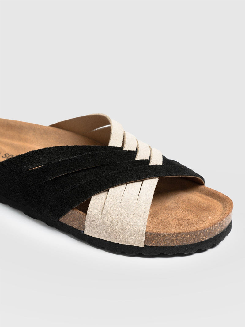 Woven Cross Over Slides Black/Cream - Women's Sandals | Saint + Sofia® UK